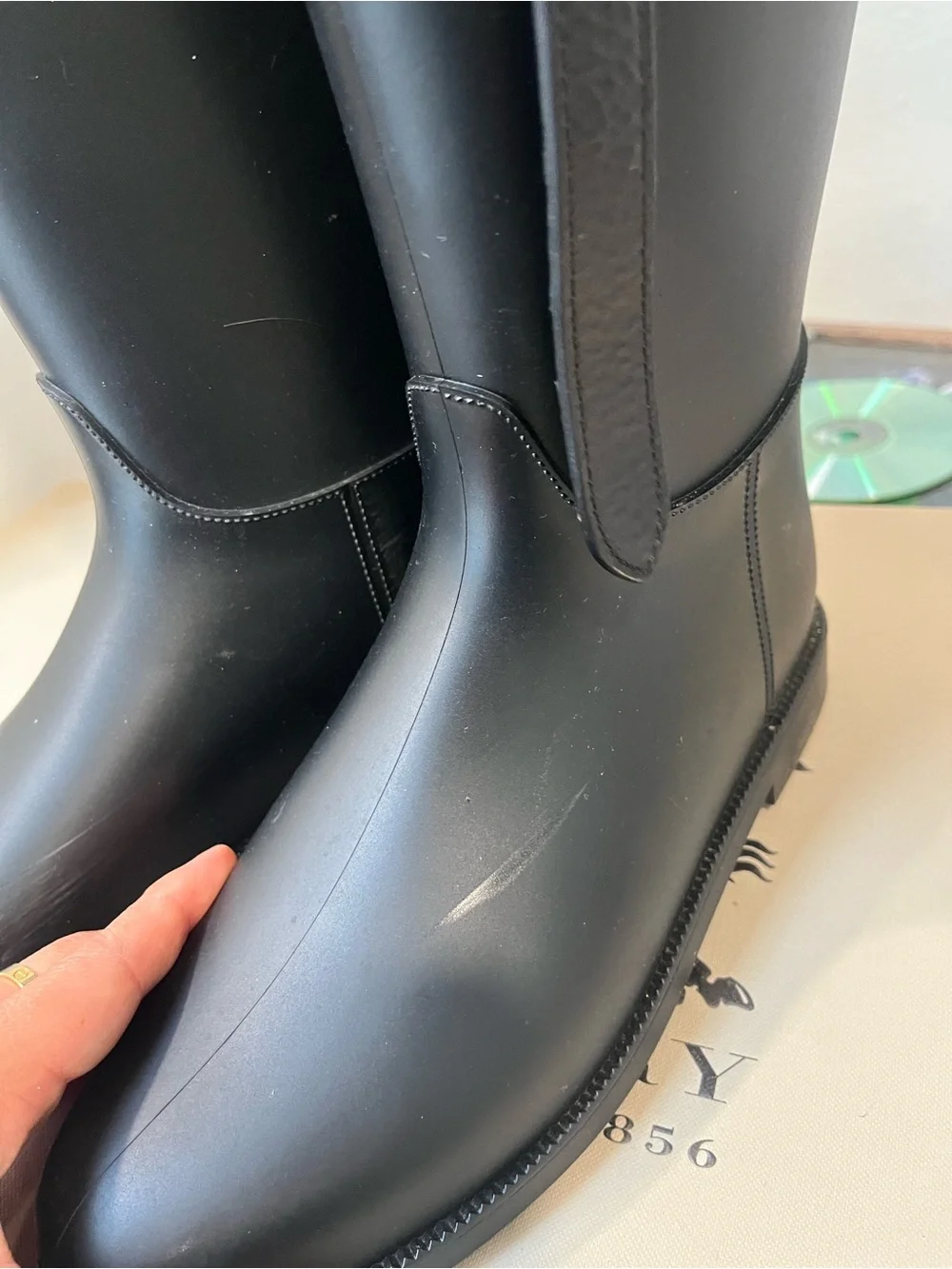 Burberry Black Tall Riding Rain Boots with Buckle Detail - Picture 7 of 8